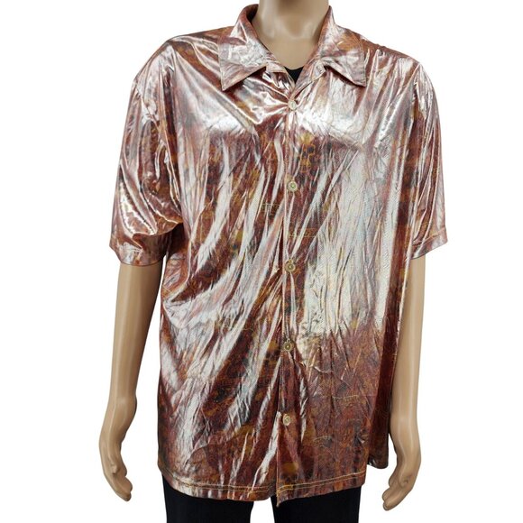 Club YMLA Mens XL "Hot Tuna" Shiny Short Sleeve Button-Up Shirt - Picture 11 of 11